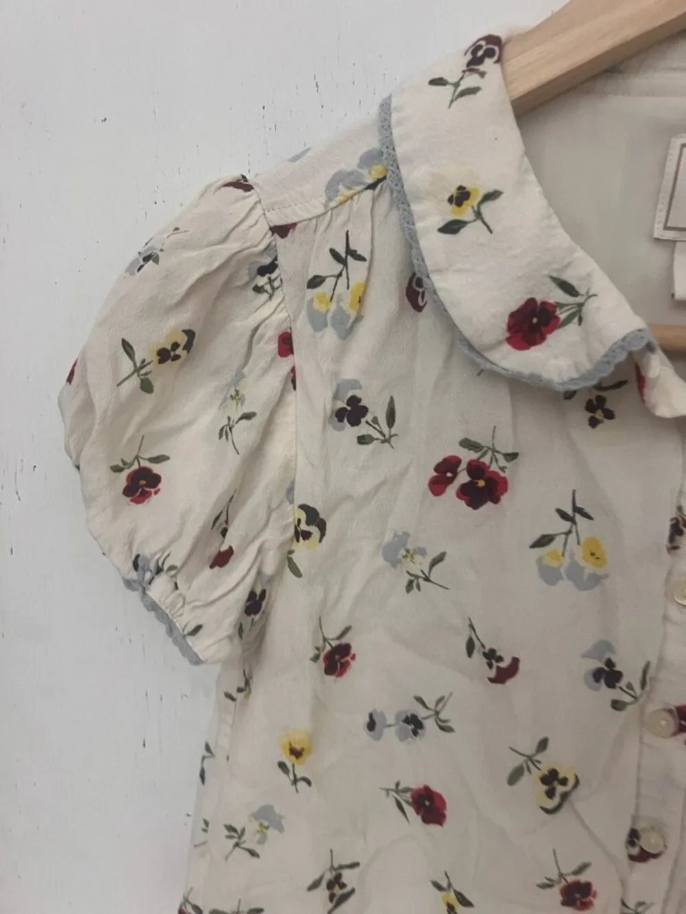 Gap x Doen Girls White Floral Cropped Blouse Cap Sleeve Size XL.       Ab